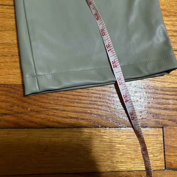 Zara Light Olive Green Color Faux Leather Bootcut Fleece Lined Pants Size 02 - Picture 3 of 11